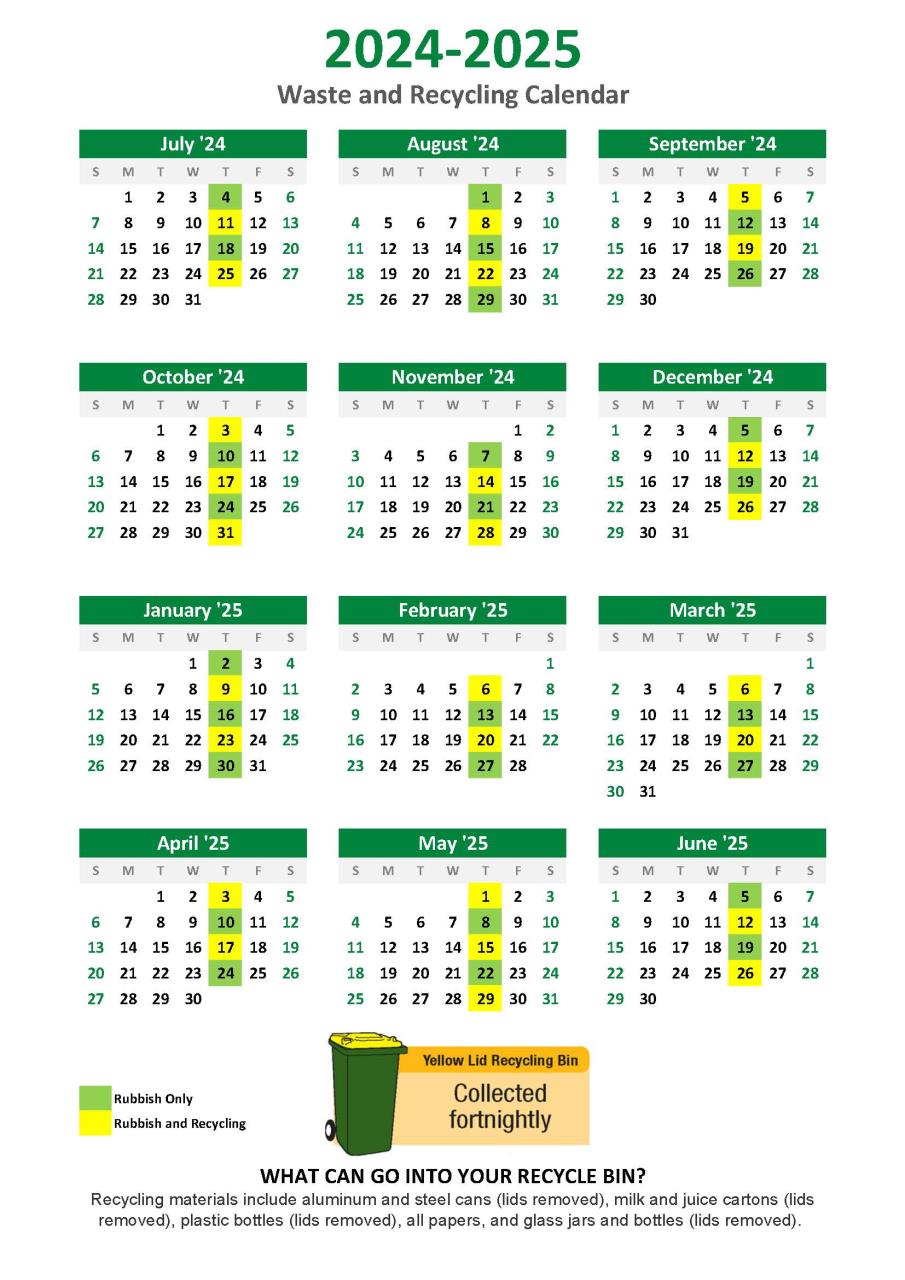 2024 - 2025 Waste Collection Calendar