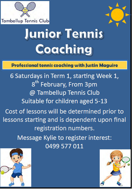 Tambellup Tennis Club - Junior Tennis Coaching